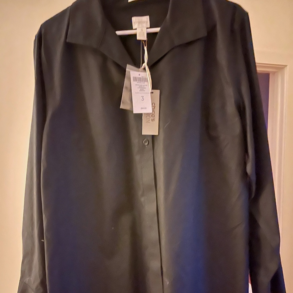 Chico's Black No Iron Shirt, Never Worn, Size 3